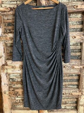 Lauren Ralph Lauren Dark Heather Gray Ruched Midi Dress, est. 8-10, Medium